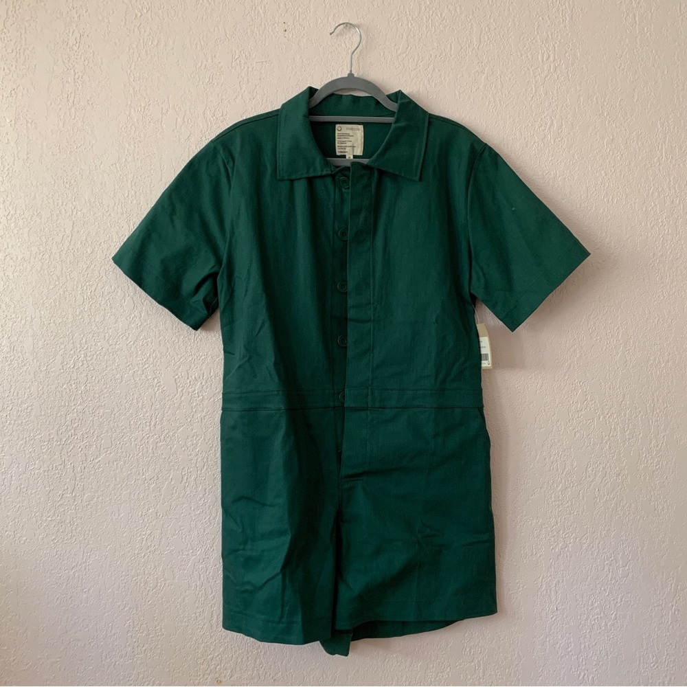 For Days forest green linen romper